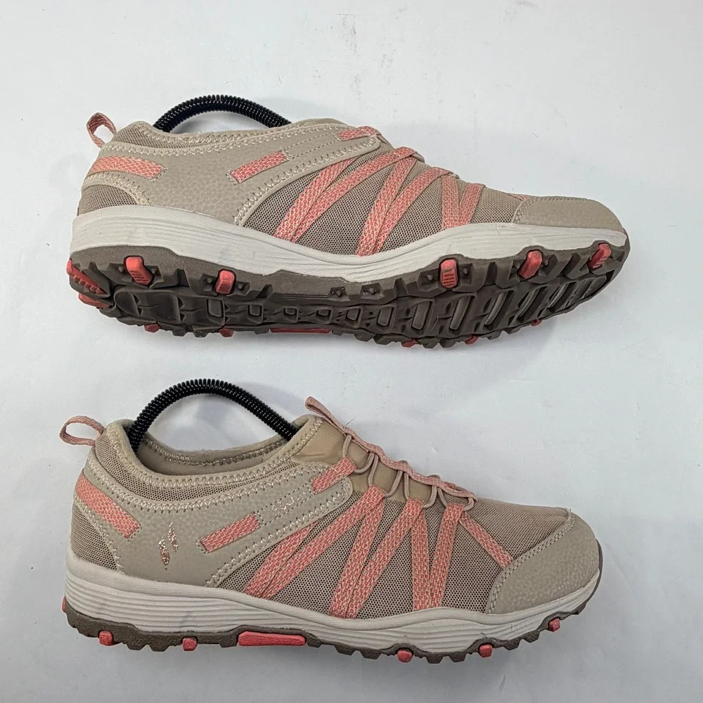 Skechers Seager Hiker Shoes Womens 10 Taupe Pink Bungee Athleisure Trail Slip On
